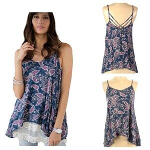 Paisley print handkerchief cut cross cross back top size XS